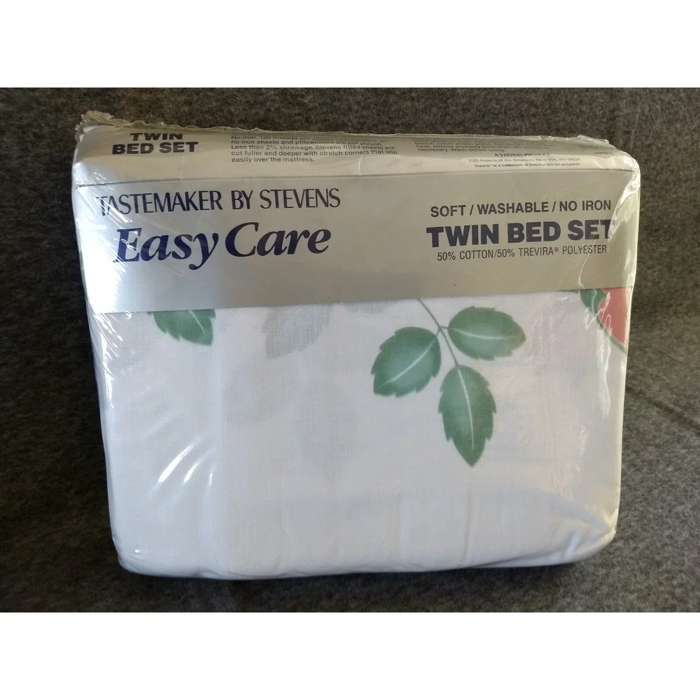 Tastemaker Stevens Twin Sheet Set 3Pc‎ Deco Rose Floral No Iron Vintage USA NOS